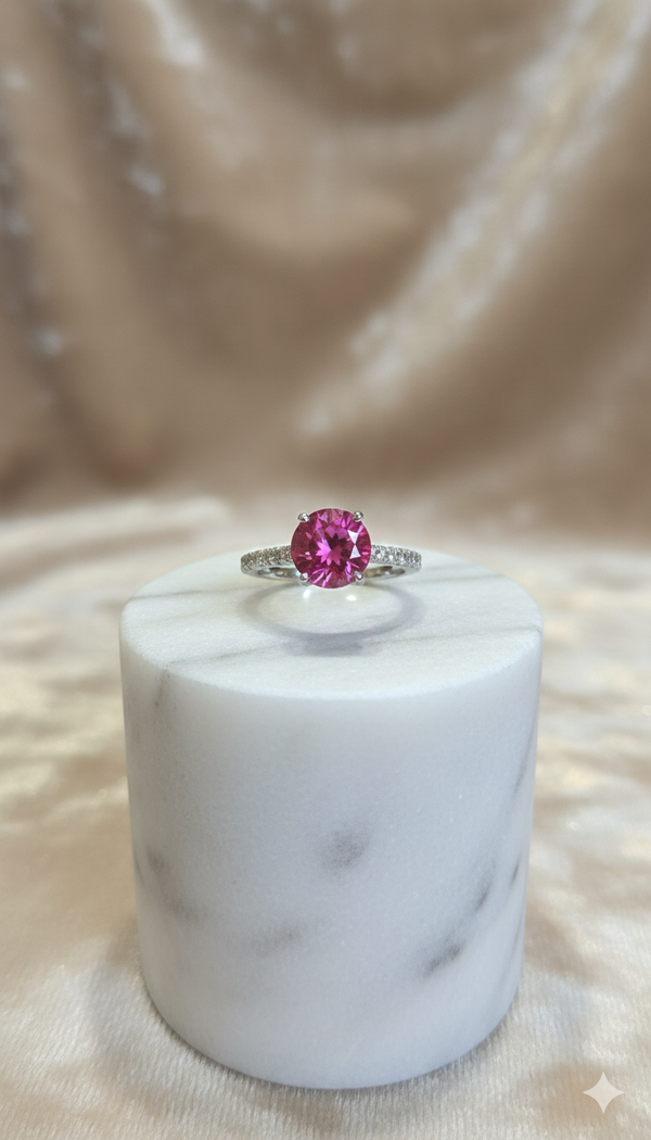 pink sapphire silver Ladies ring