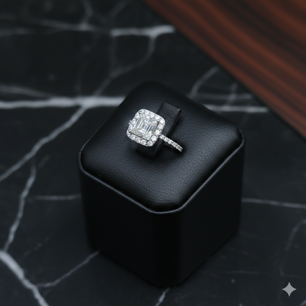 square emerald cut Silver Ladies ring