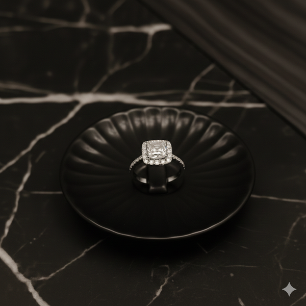 square emerald cut Silver Ladies ring