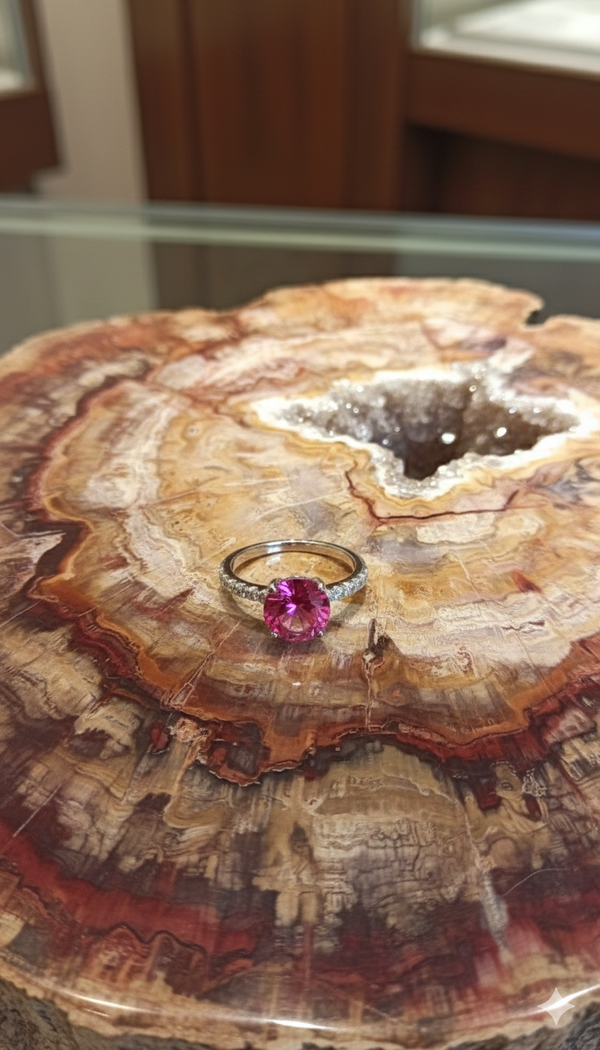 pink sapphire silver Ladies ring