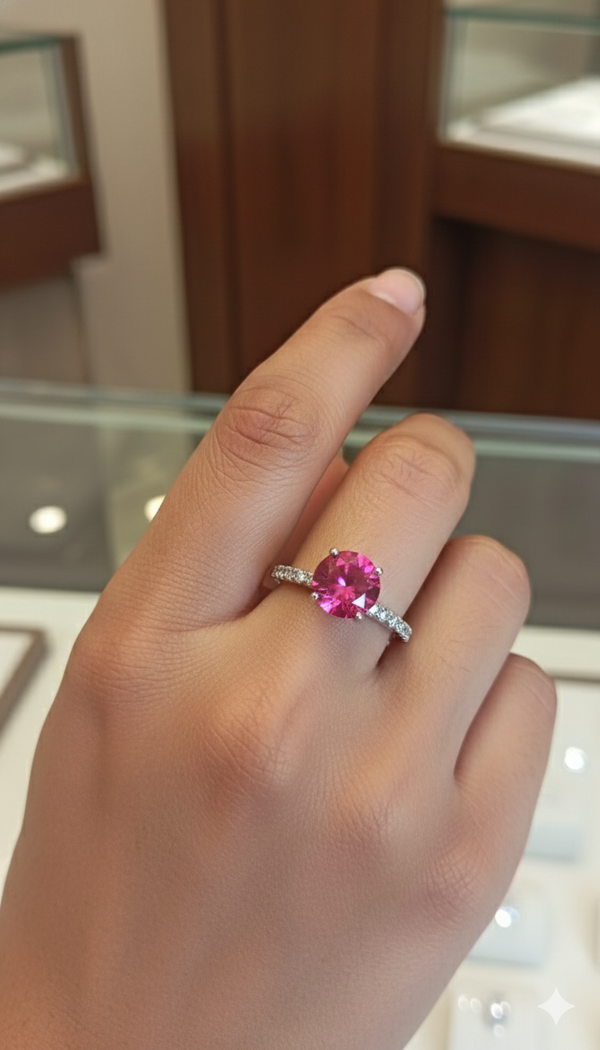 pink sapphire silver Ladies ring